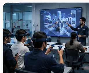 Trainees working in an AR/VR lab